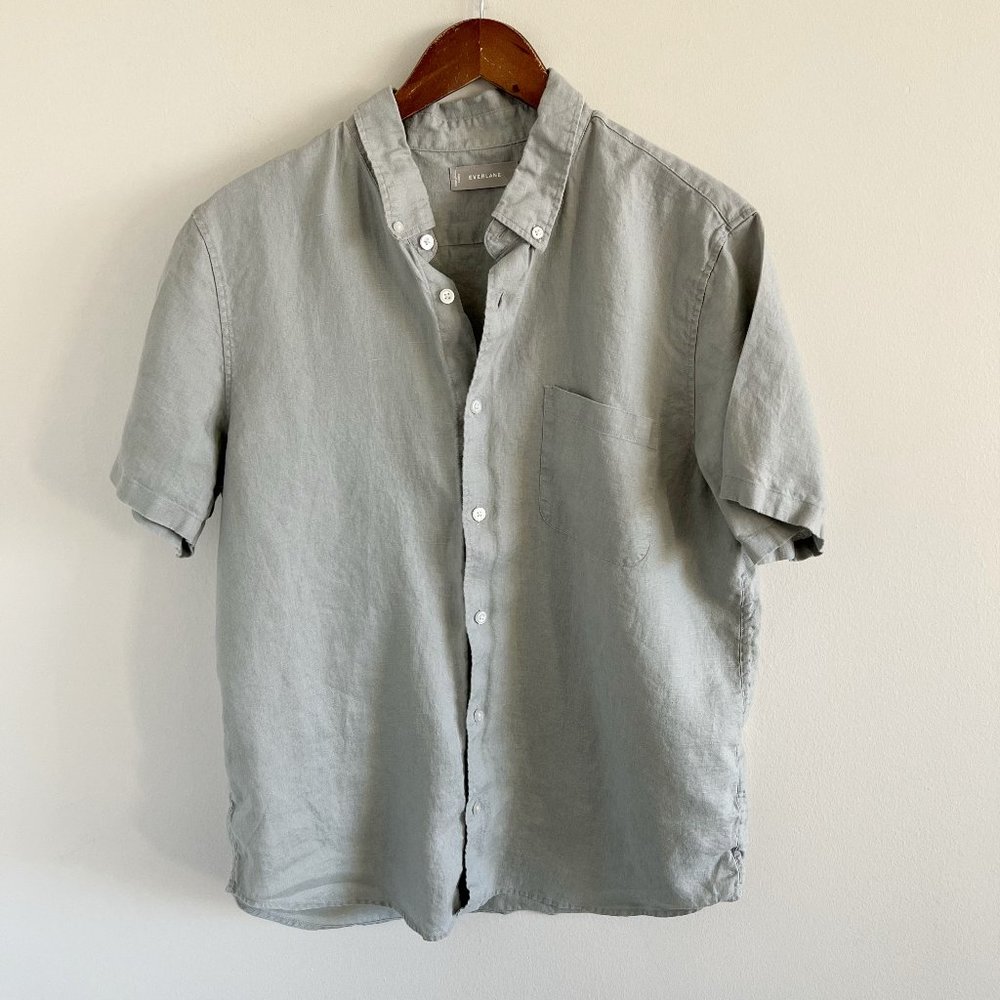 Everlane 100% Linen Short Sleeve Button Down Shirt, Size: Large, Color: Gray